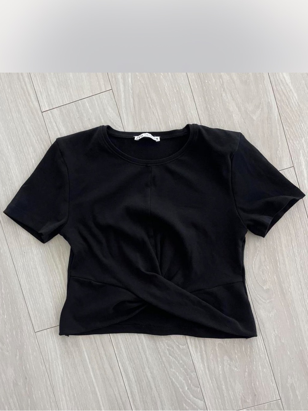 Zara Black Twist Front Cropped T-Shirt Top Size M